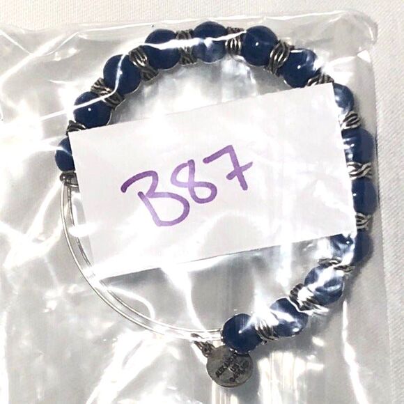 Alex & Ani Sodalite Blue Beaded Silver Tone Adjustable Bangle - Picture 3 of 4